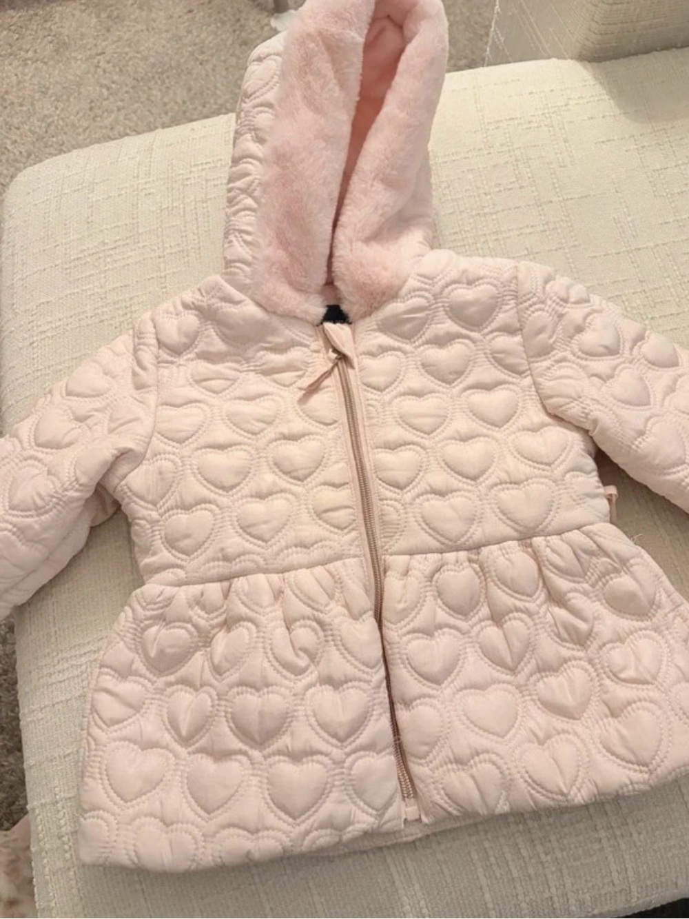 Rothschild Light Pink Quilted Heart Hooded Puffer Jacket